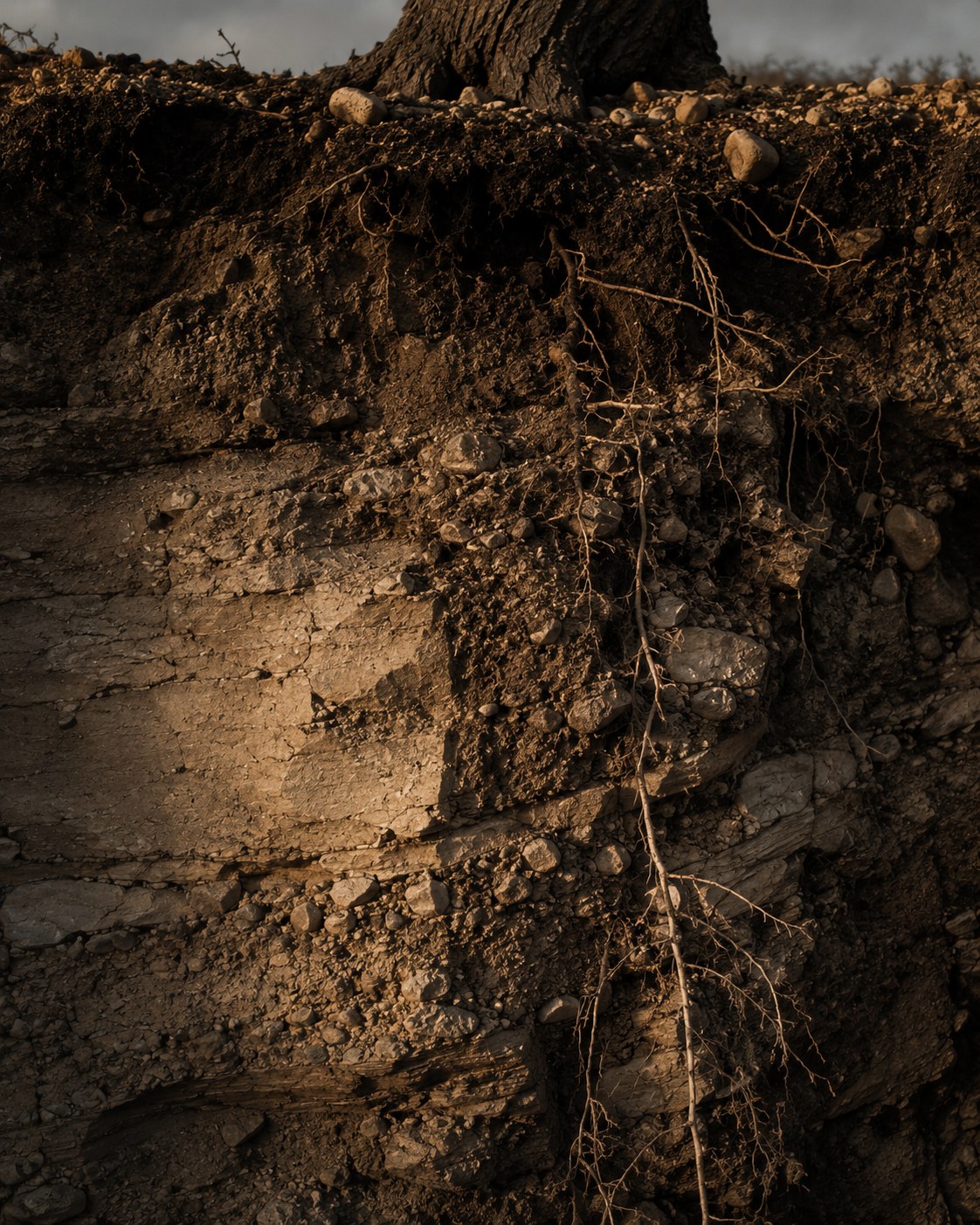 Roots in a soil section